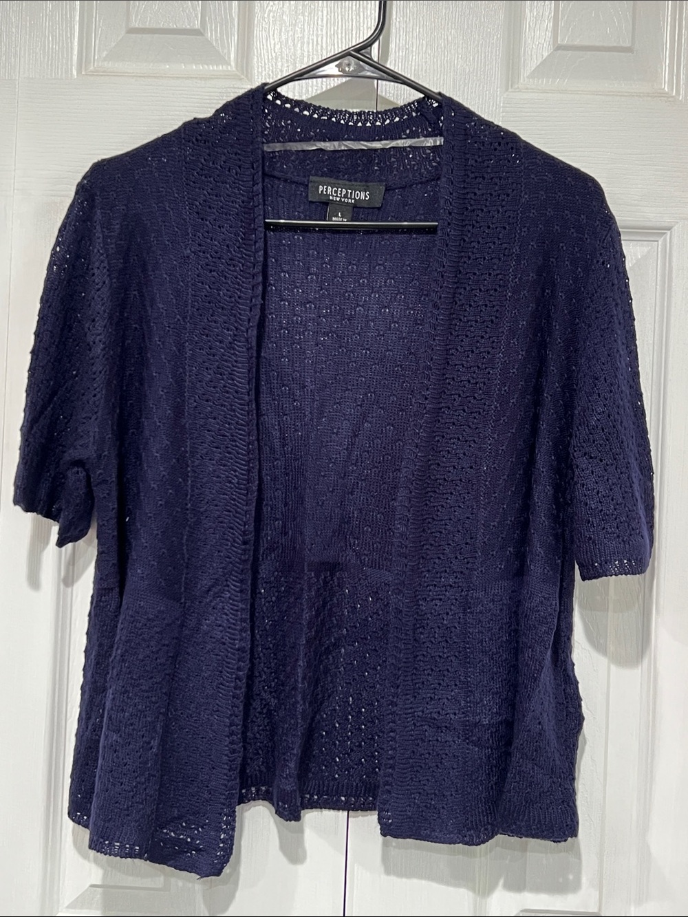 Perceptions Navy Open-Front Short Sleeve Knit Cardigan